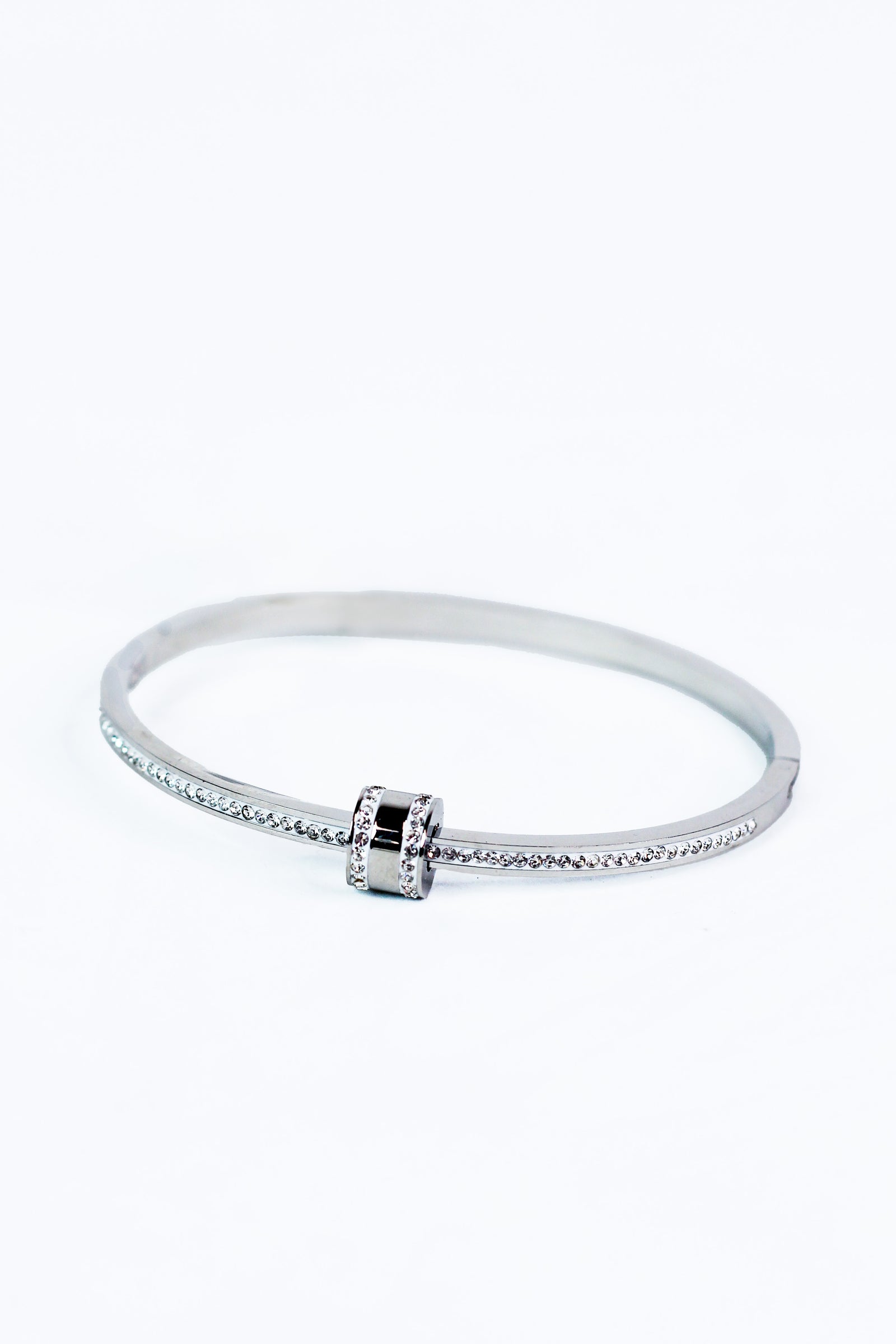 Pave Metal Bangle w/ Center Barrel Accent