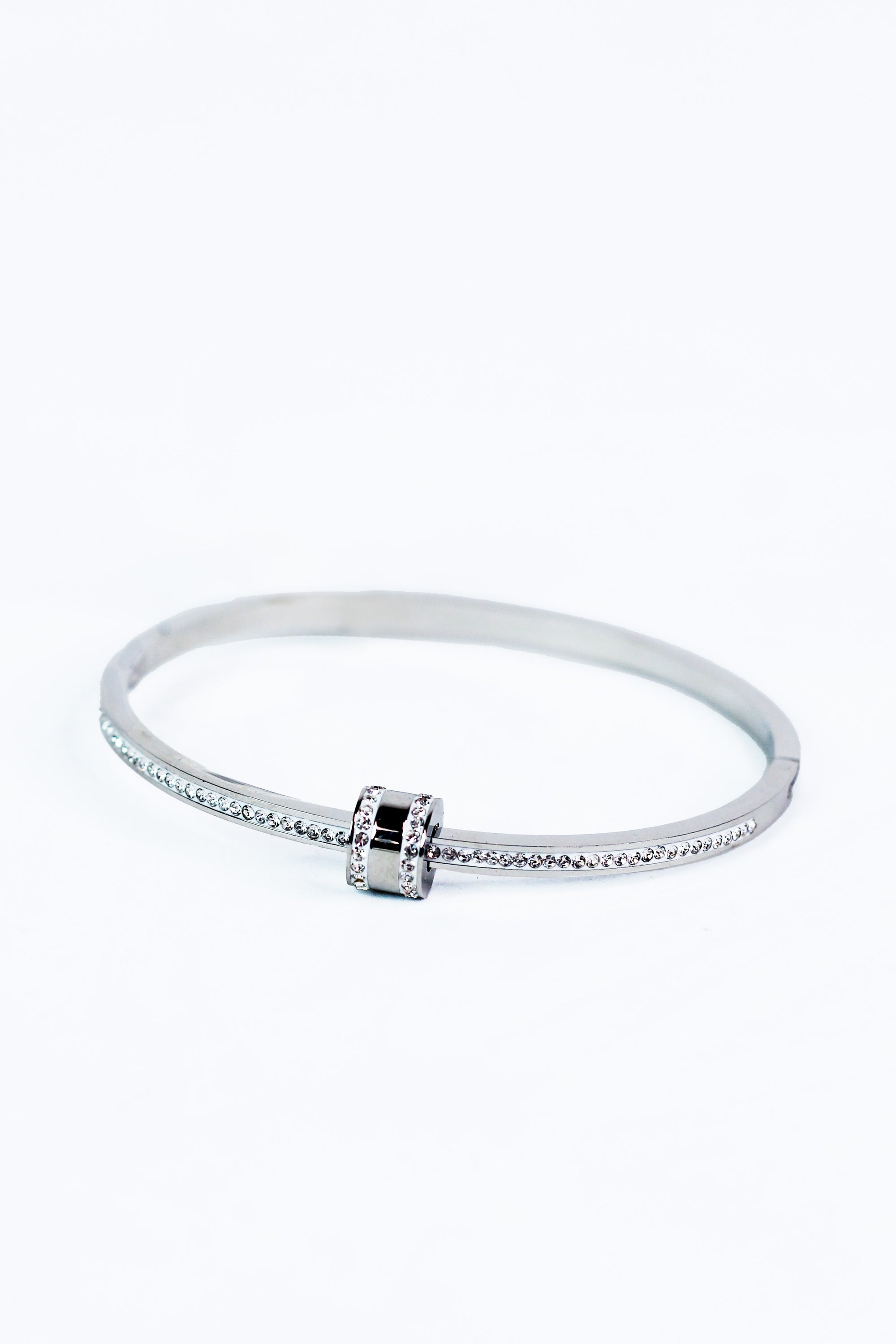 Pave Metal Bangle w/ Center Barrel Accent