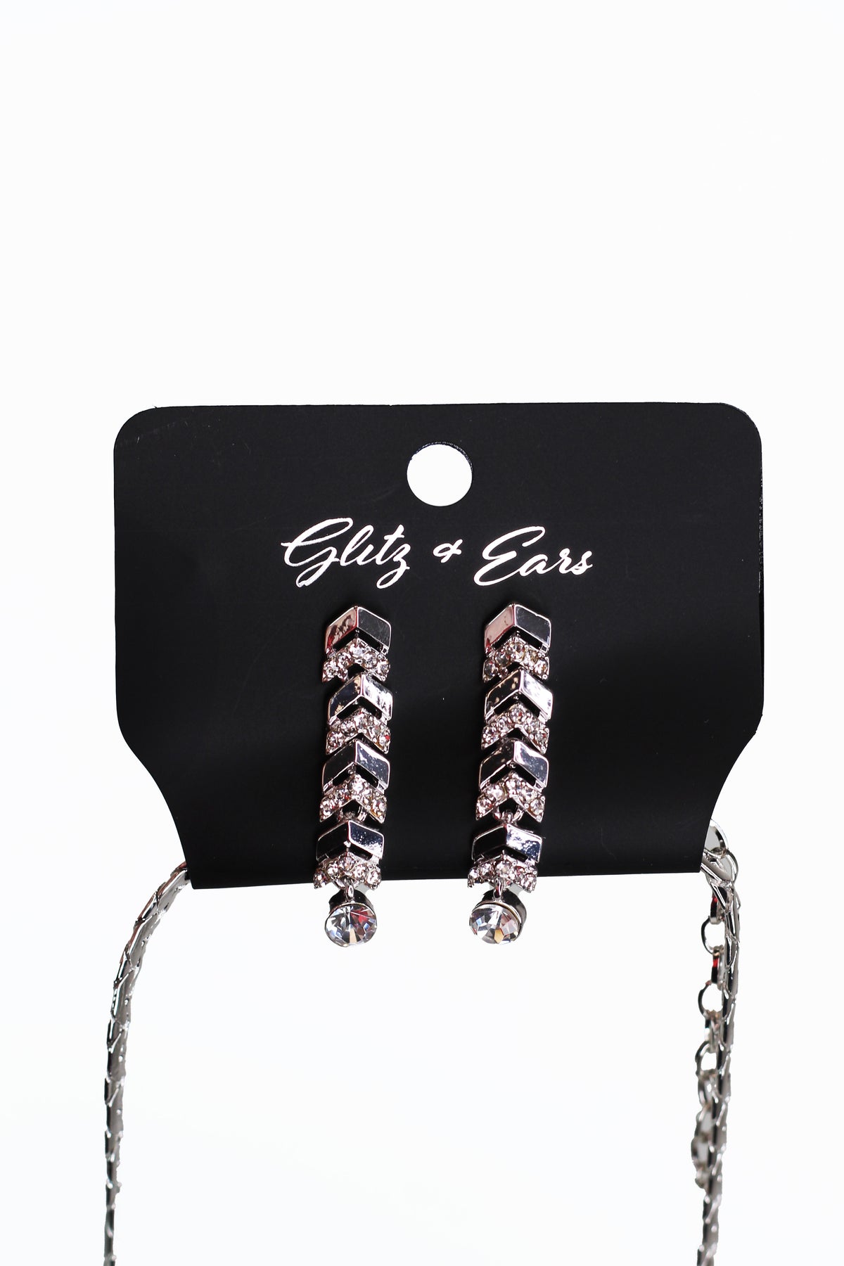 Braided Chain Necklace w/ Chevron & Rhinestone Center