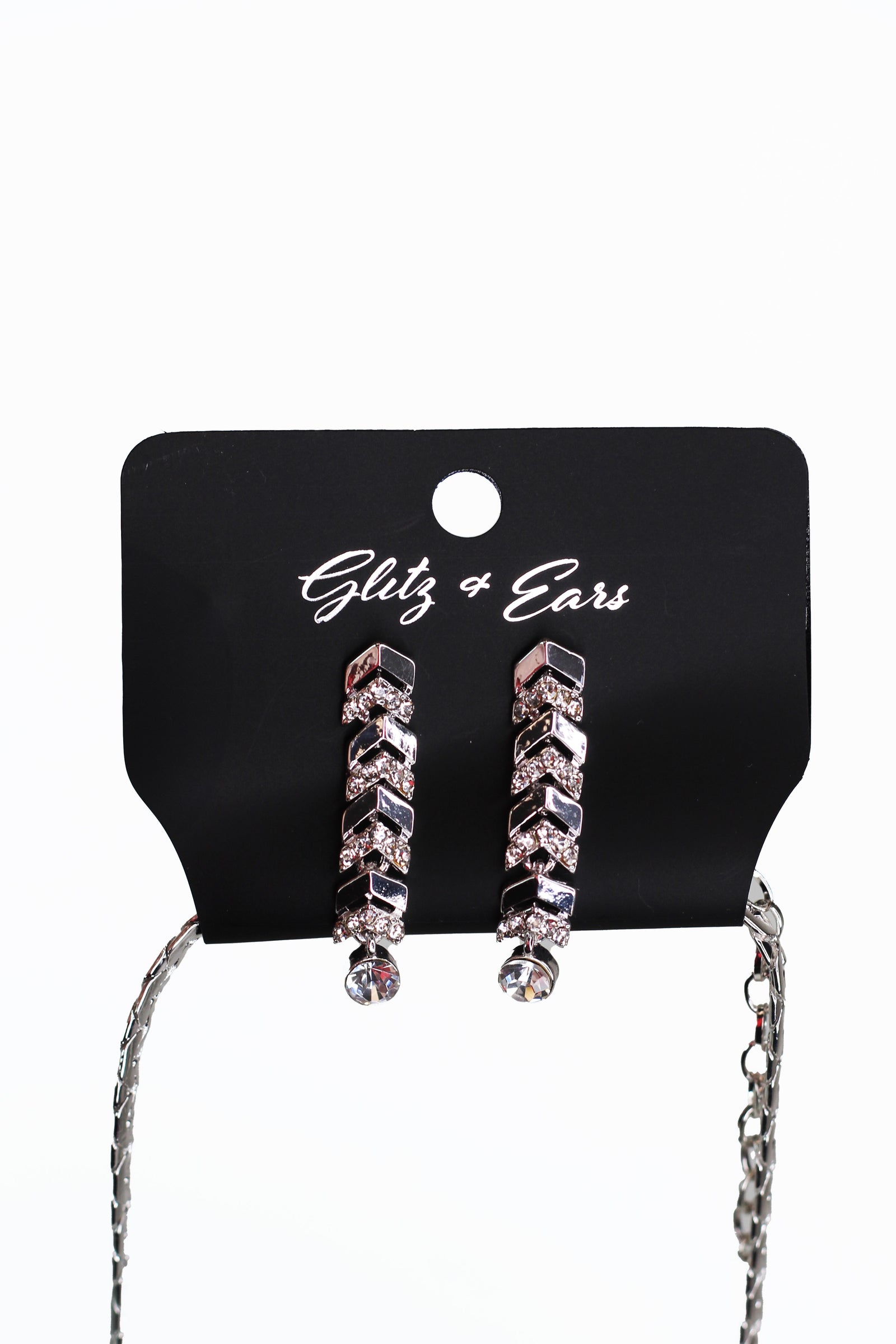 Braided Chain Necklace w/ Chevron & Rhinestone Center