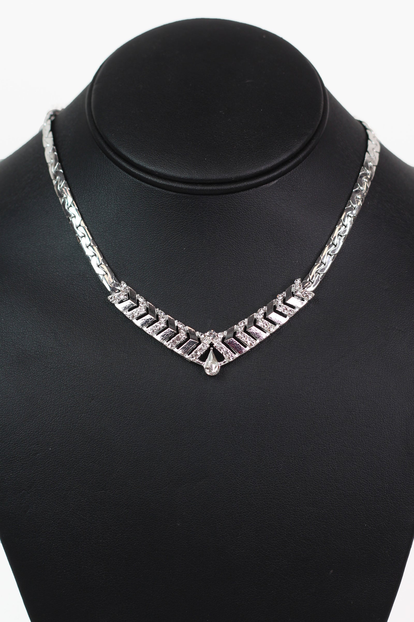 Braided Chain Necklace w/ Chevron & Rhinestone Center