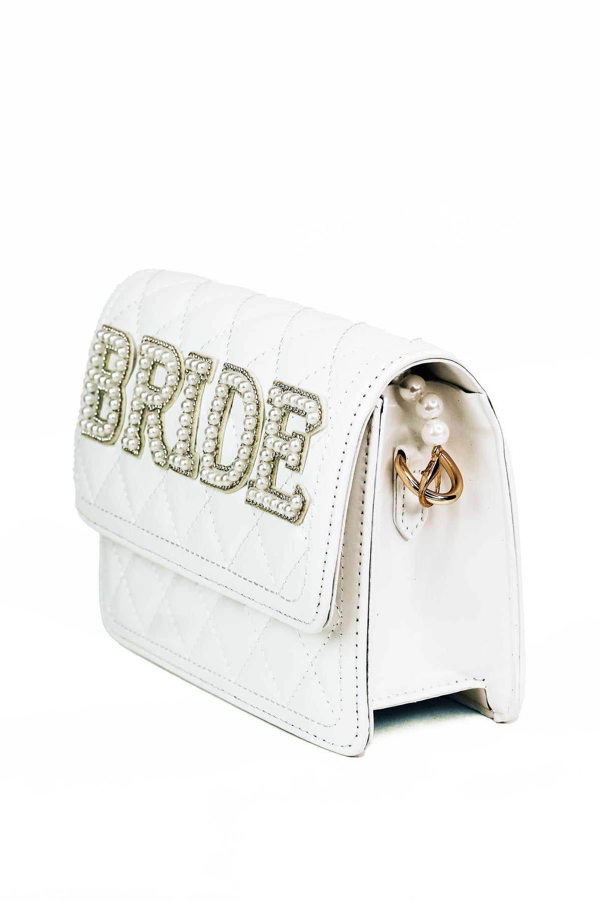 "Bride" Rhinestone & Pearl Quilted Purse w/ Pearl Strap