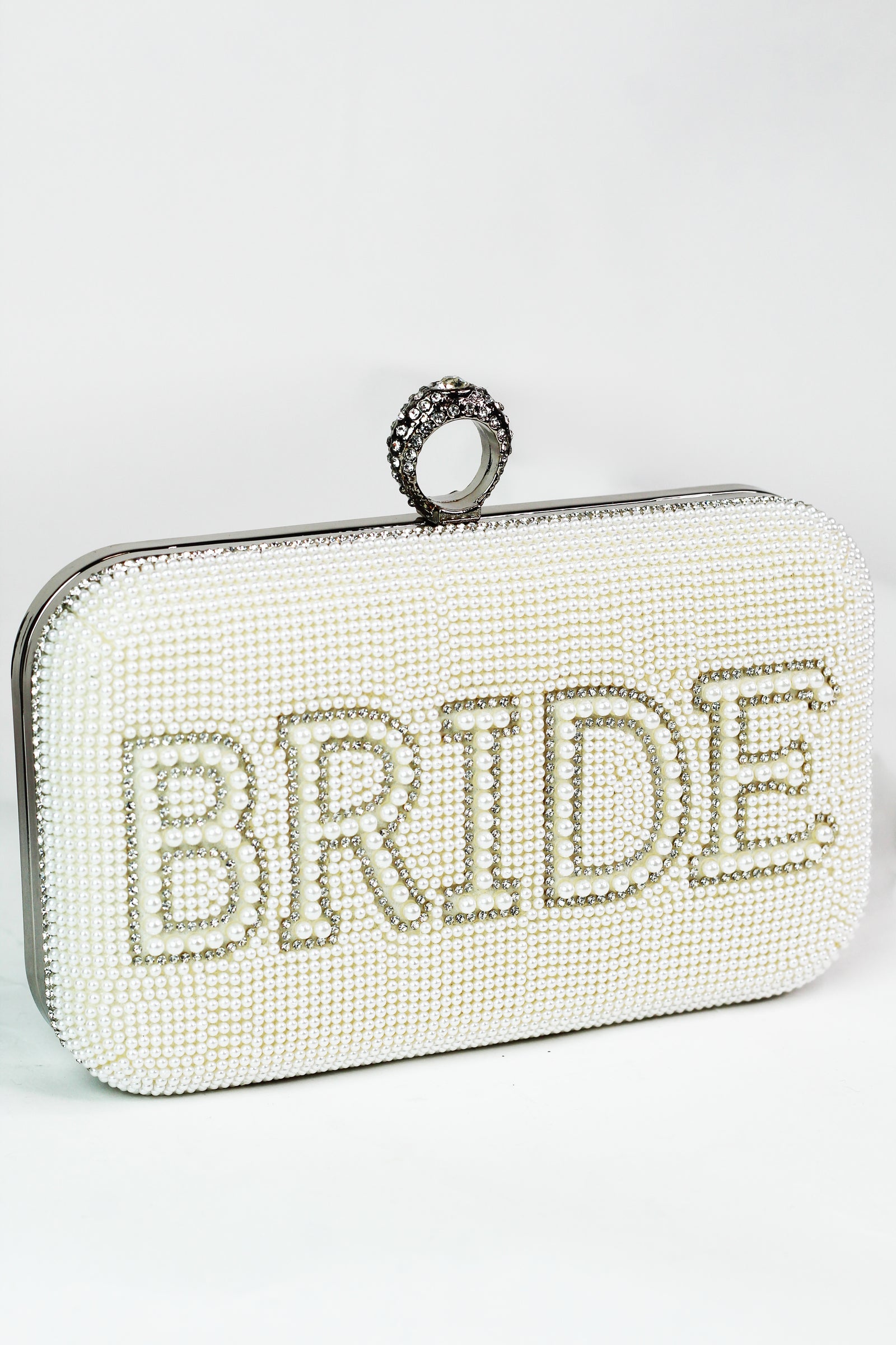 Pearl & Rhinestone "Bride" Clutch w/ Ring Closure