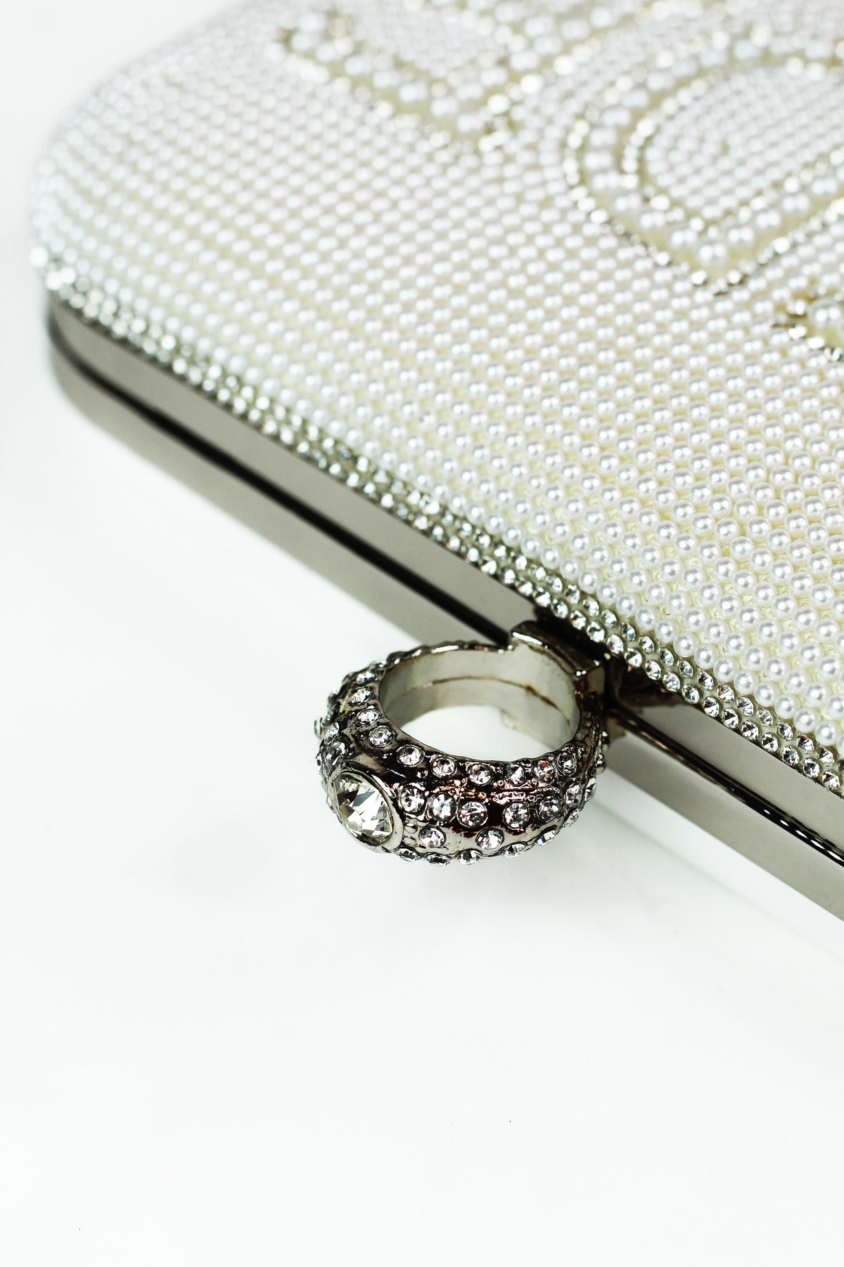 Pearl & Rhinestone "Bride" Clutch w/ Ring Closure