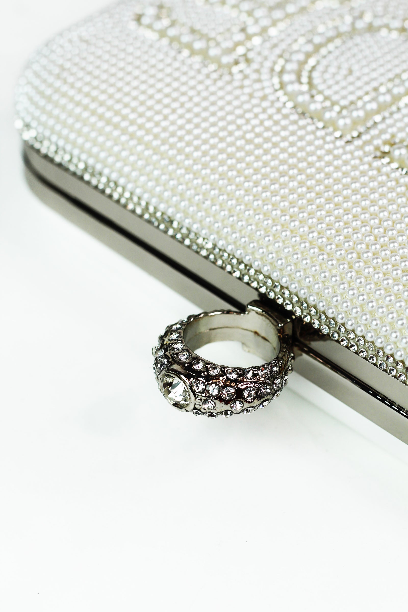 Pearl & Rhinestone "Bride" Clutch w/ Ring Closure