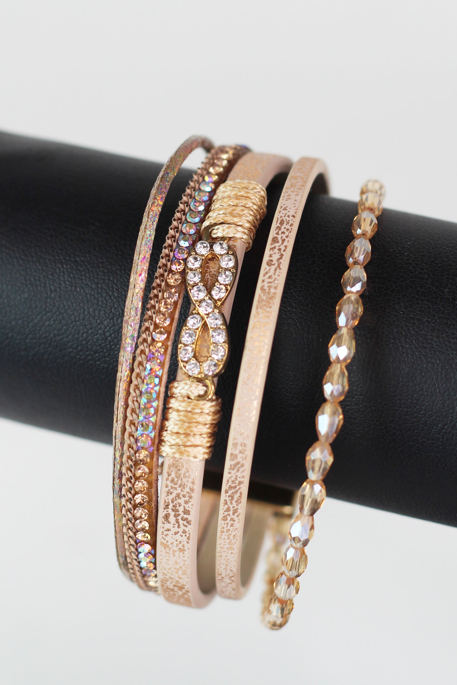 Thin Barrel Beads Stones Strips & Pave Infinity Magnetic Bracelet