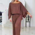 Crinkled Rhinestone Cropped Kimono & Elastic Waist Wide Leg Pants Set