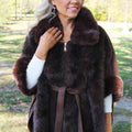 Faux Fur & Faux Suede Zip & Belted Cape