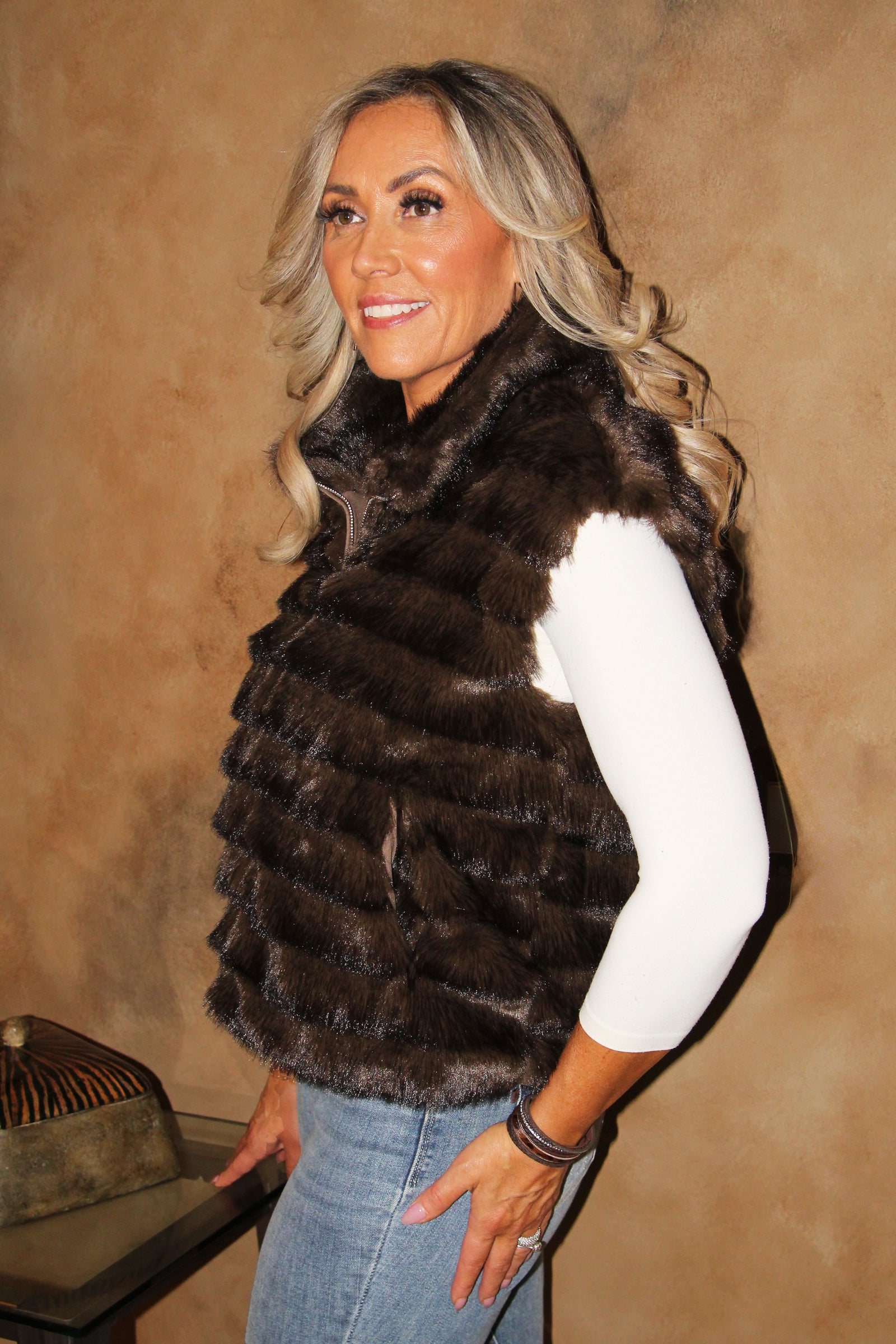 Front Zip Faux Fur Vest