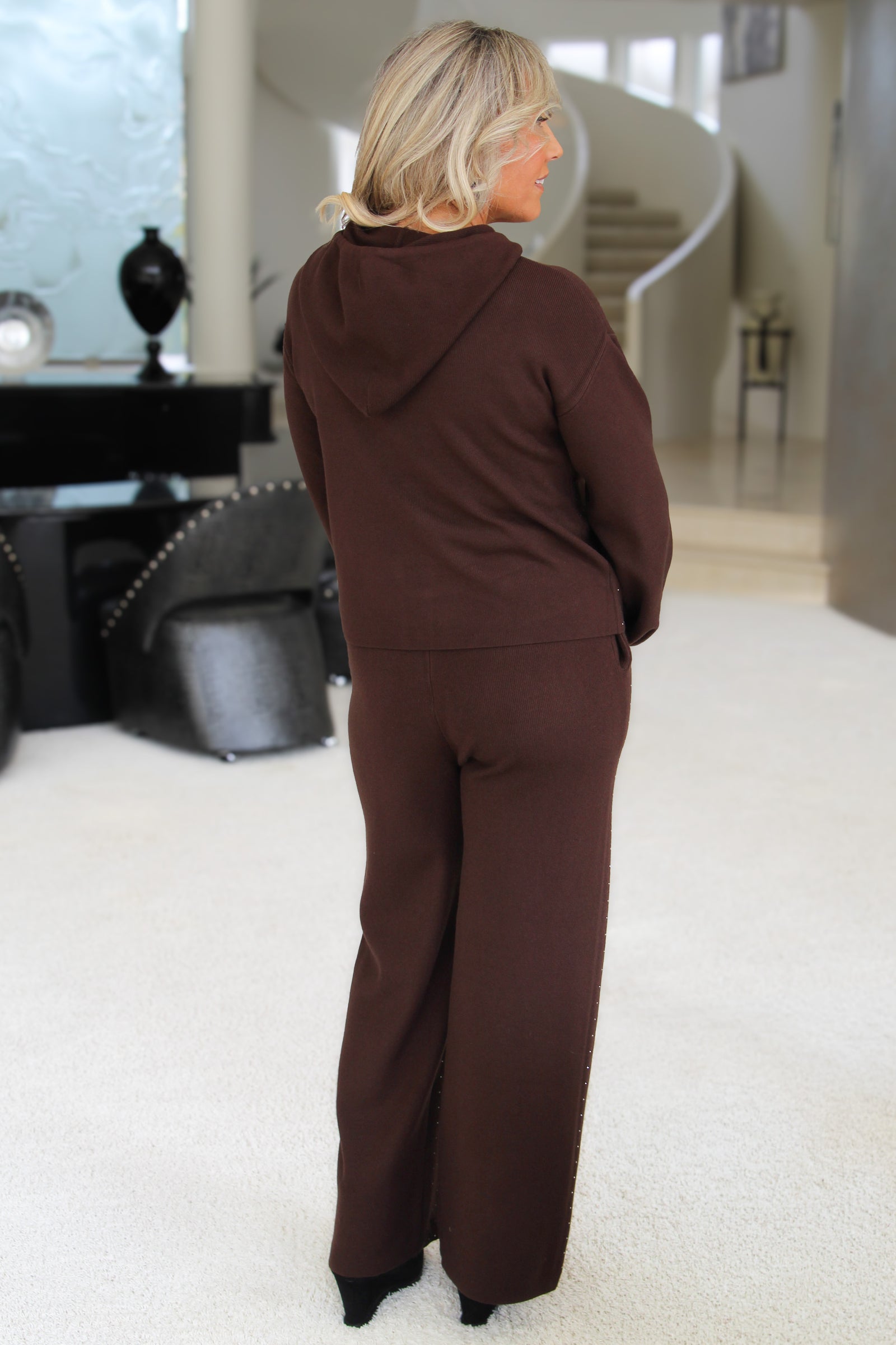 Fine Knit Hoodie & Pants Set w/ Stone Accents