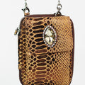 Faux Reptile Print Crossbody Zip Wallet w/ Front Stone