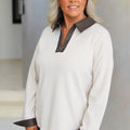 Quarter Zip Knit Polo Sweater w/ Faux Leather Trim