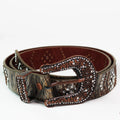 Genuine Leather Belt w/ Large Buckle & Rhinestone & Stud Accents
