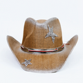 Airbrushed Straw Cowboy Hat w/ Rhinestone Star Accents