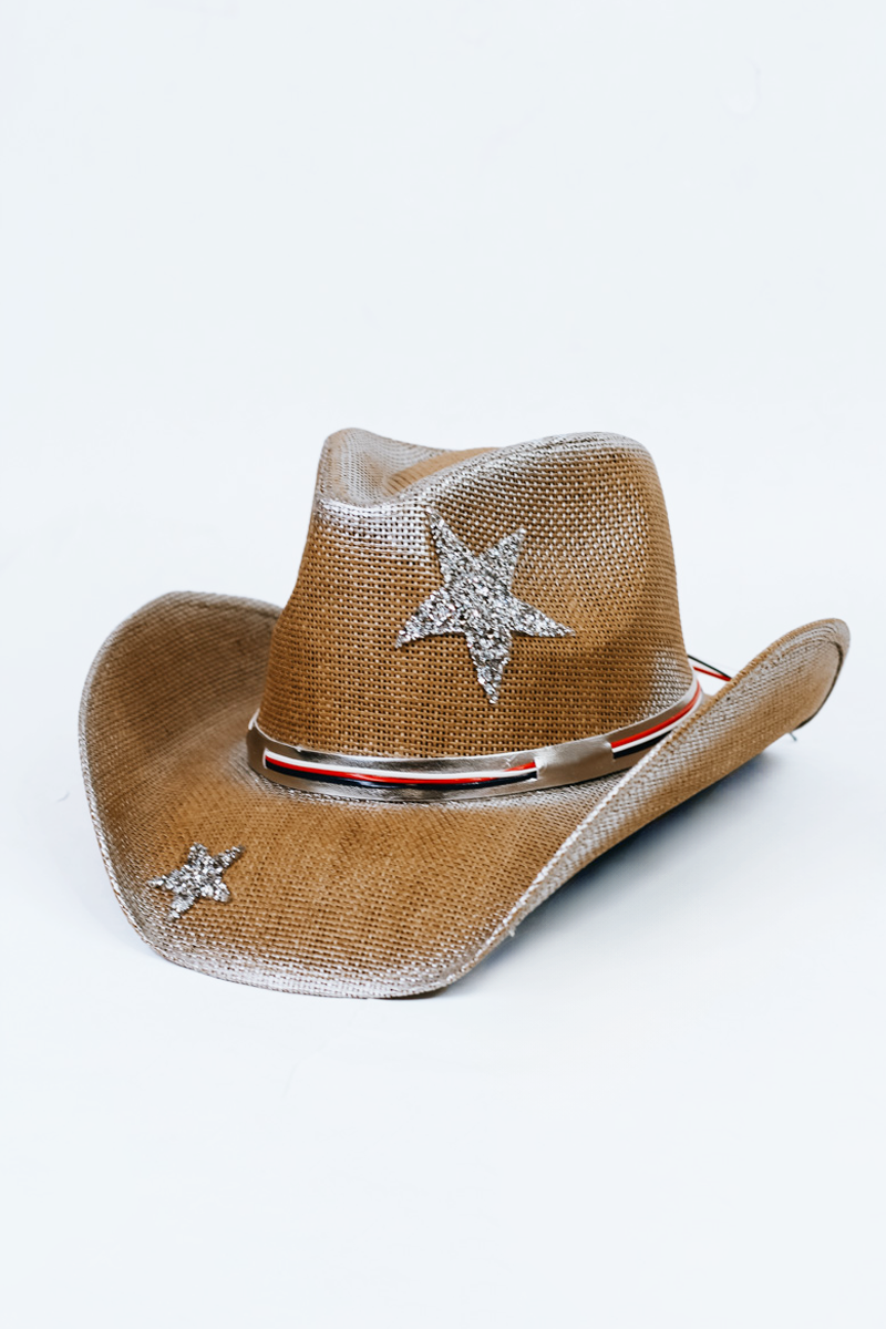 Airbrushed Straw Cowboy Hat w/ Rhinestone Star Accents