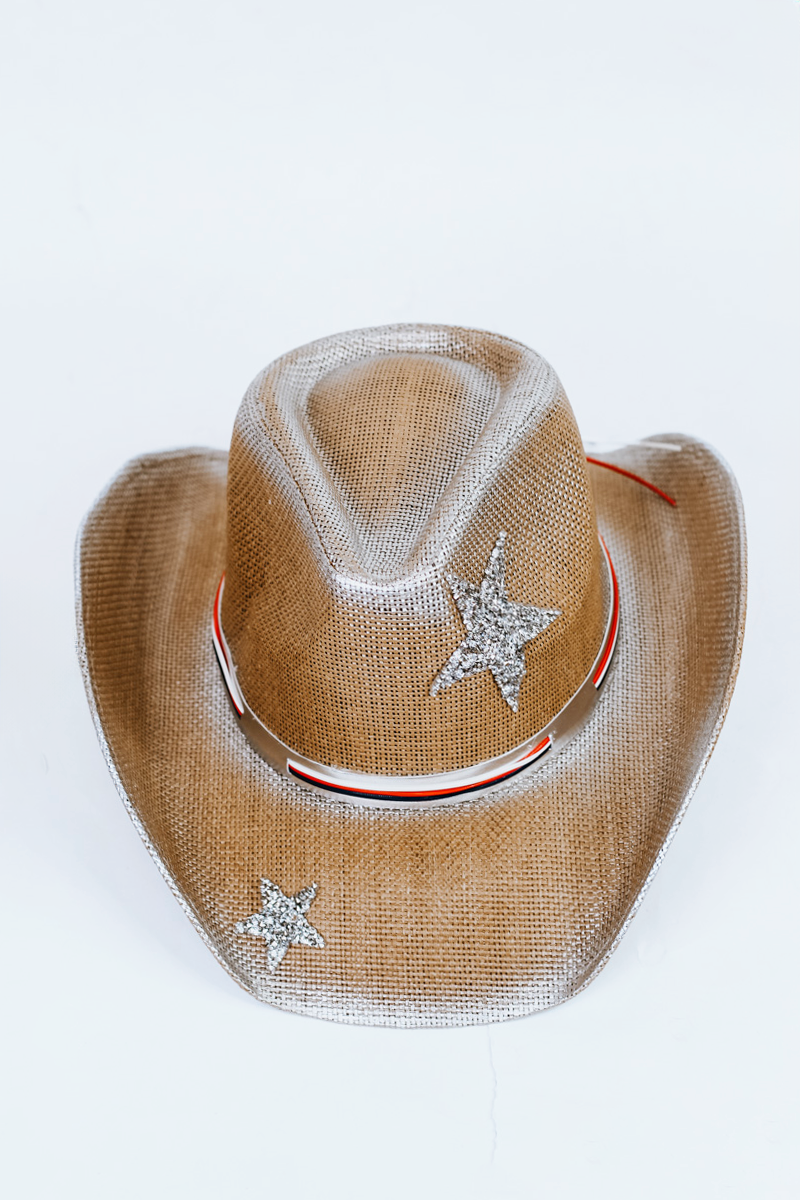 Airbrushed Straw Cowboy Hat w/ Rhinestone Star Accents