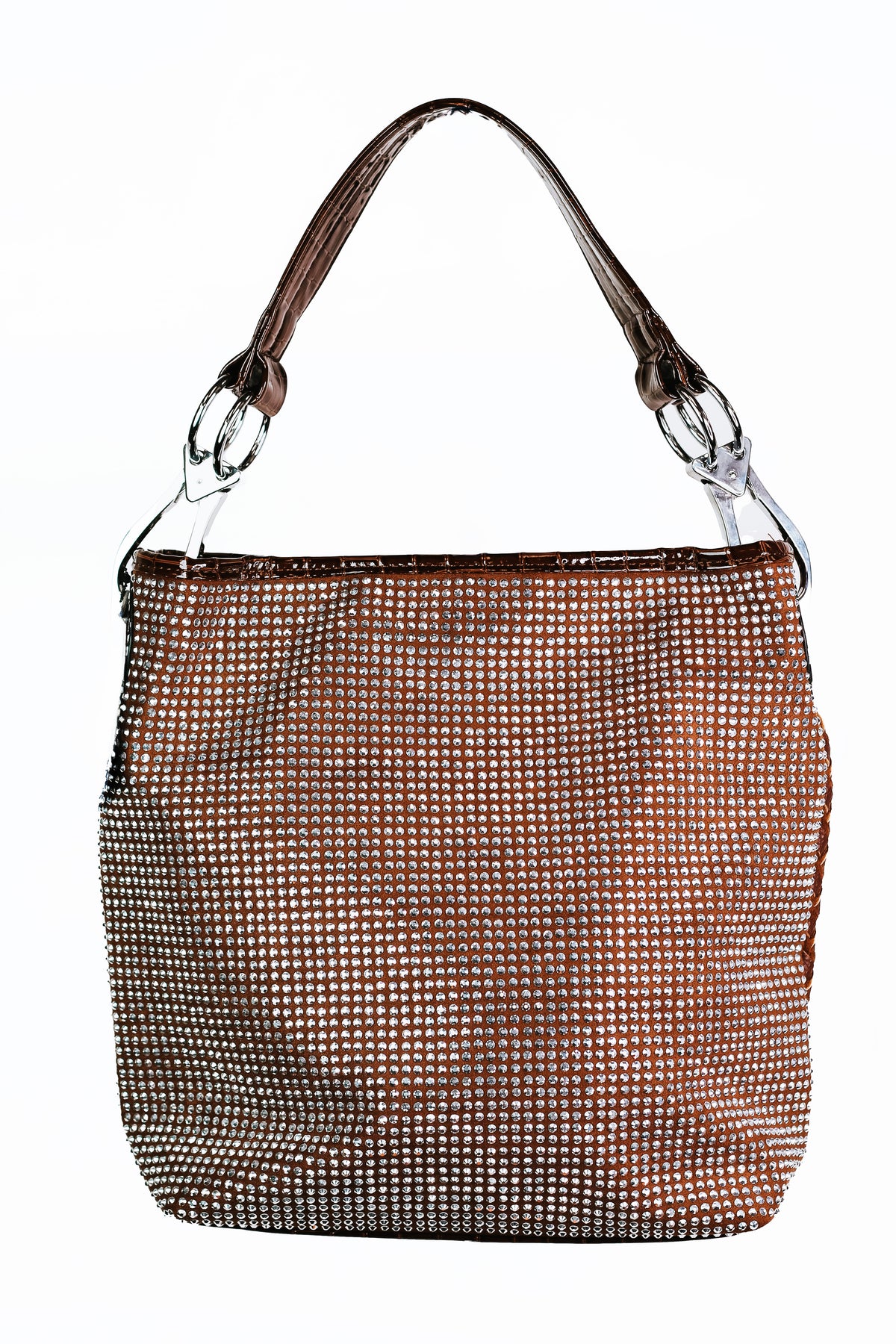 Rhinestone Front Purse w/ Woven Back &amp; Faux Patent Leather Accents