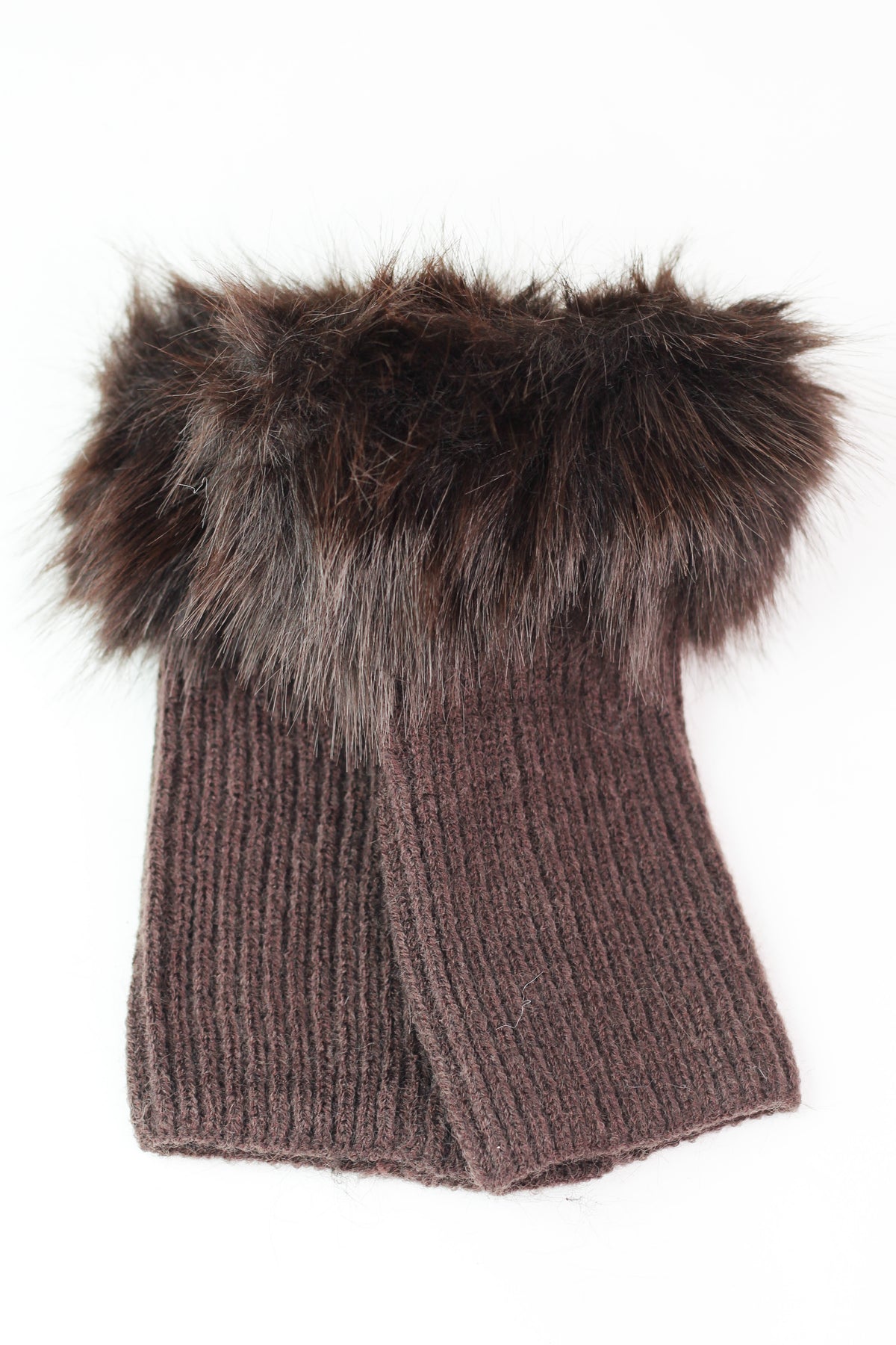 Fur Trimmed Knit Fingerless Gloves