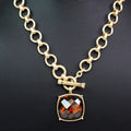 Circle Link Chain & Square Gemstone Toggle Necklace