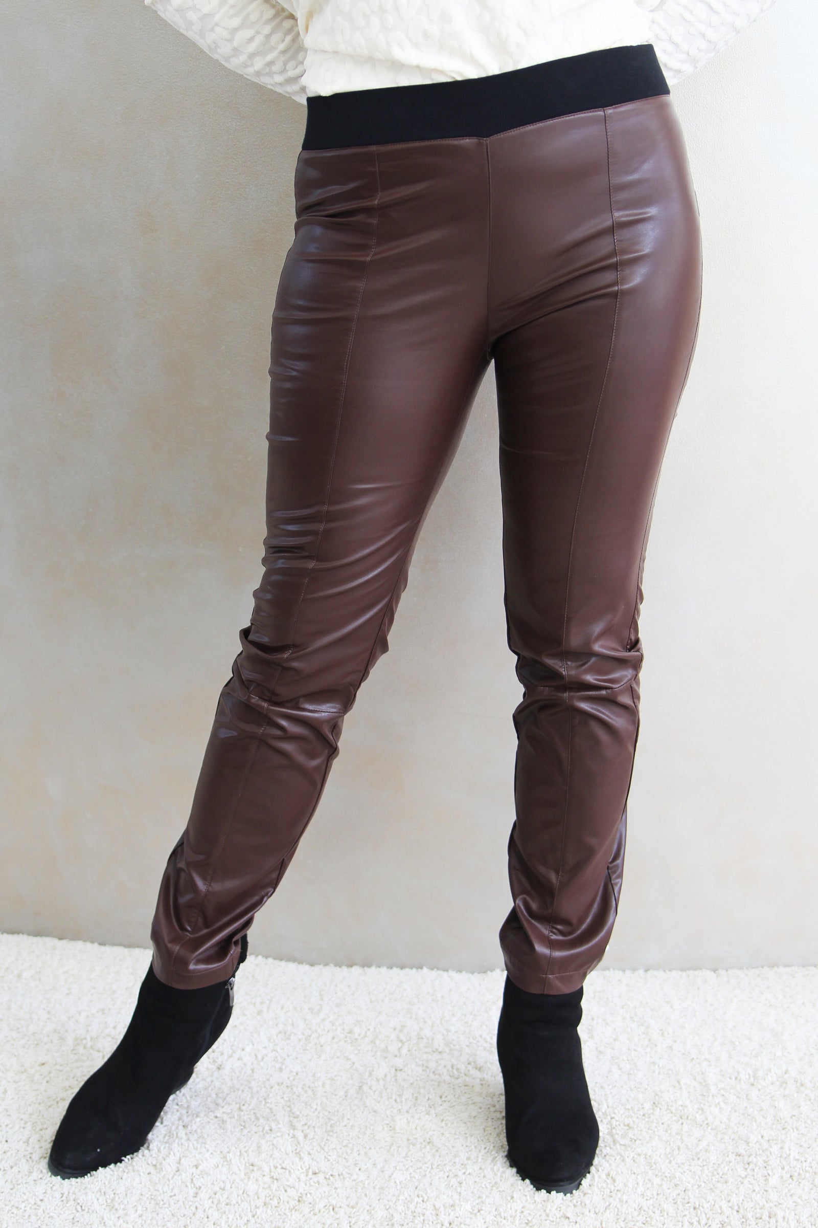 Ribbed Waist Faux Leather Leggings