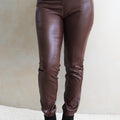 Ribbed Waist Faux Leather Leggings