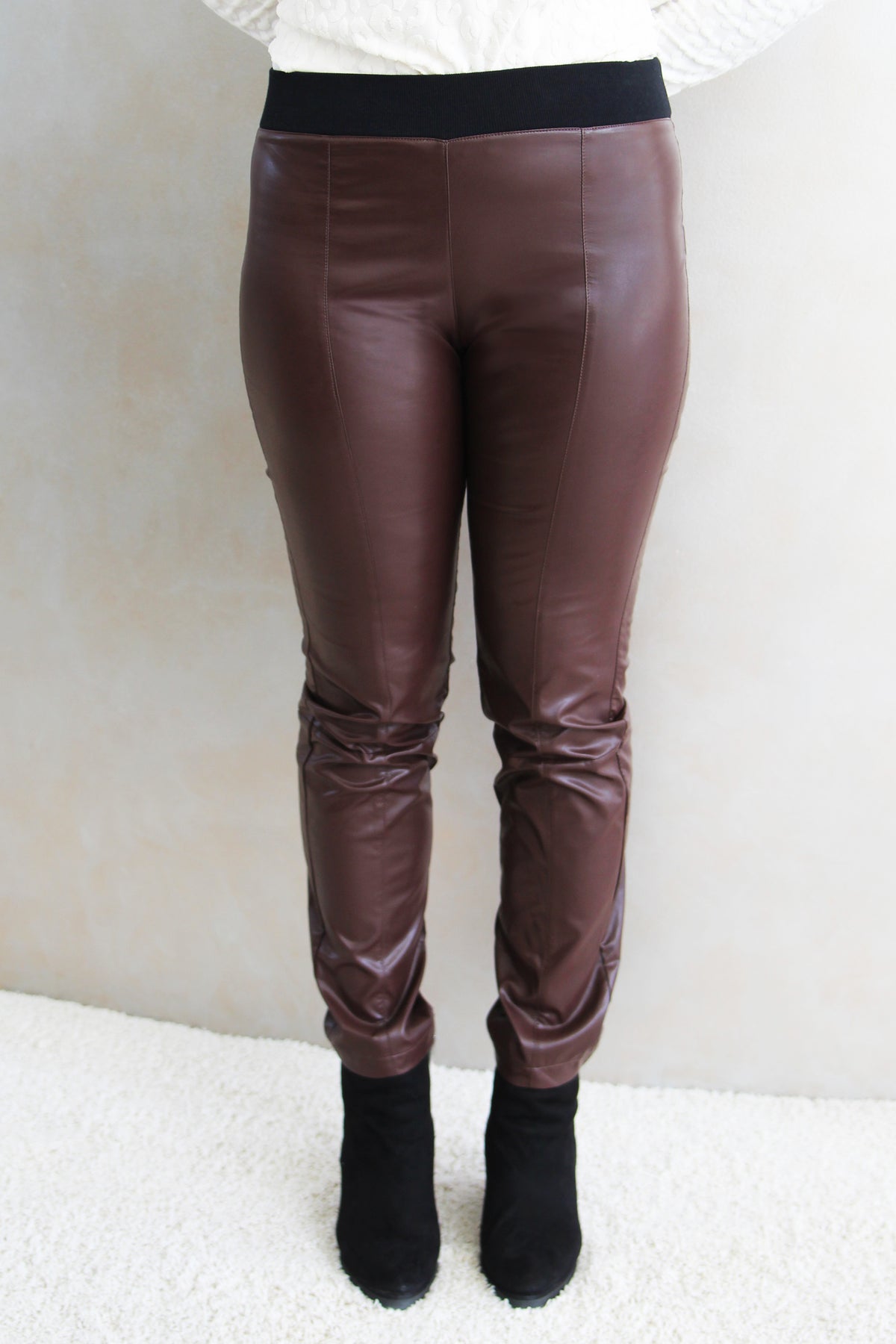Ribbed Waist Faux Leather Leggings