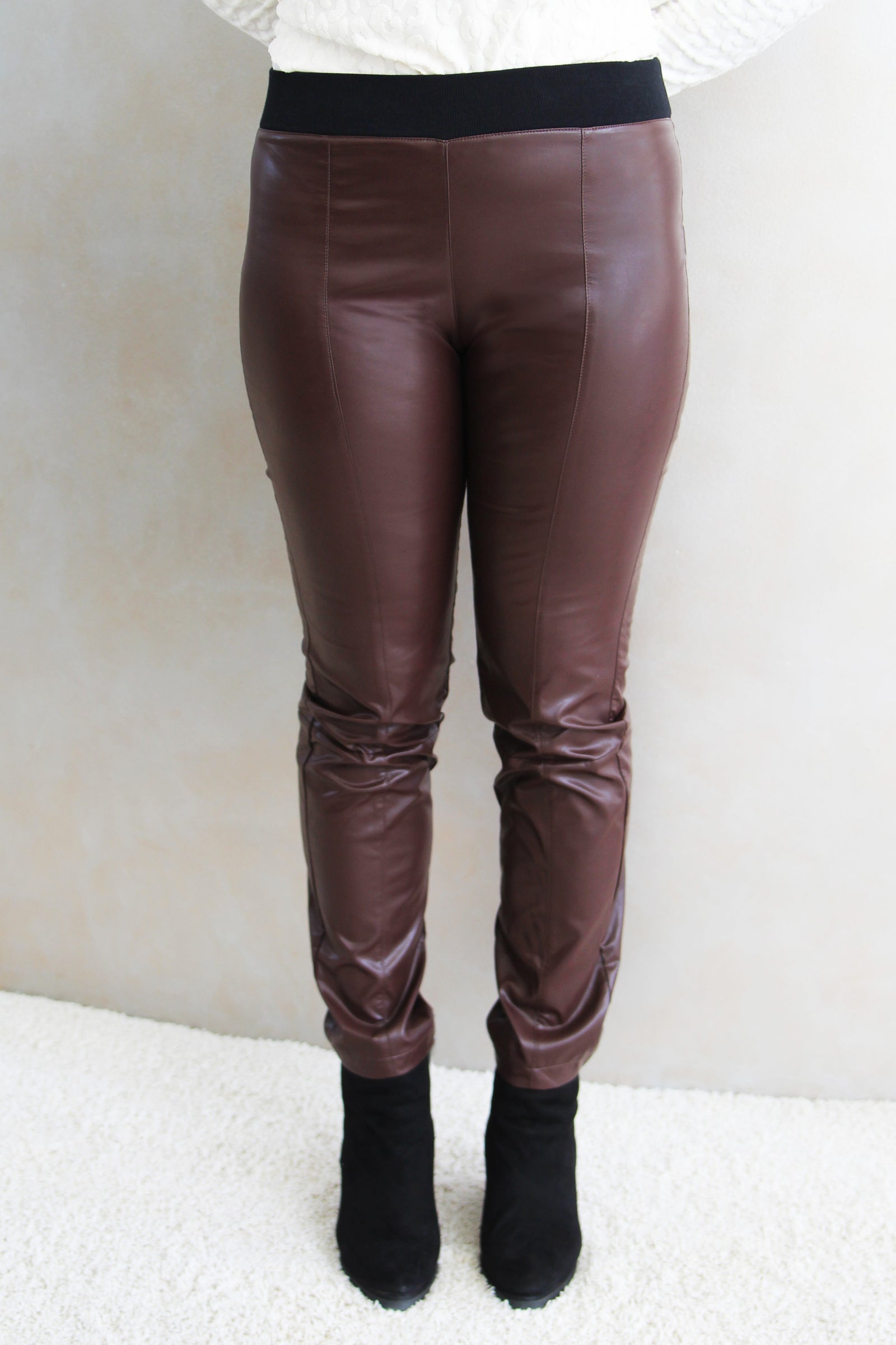 Ribbed Waist Faux Leather Leggings
