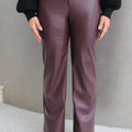Straight Leg Faux Leather Pants & Belt w/ Gold Buckle