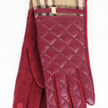 Quilted Faux Leather Gloves w/ Plaid Trim