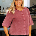 Washed Ribbed Short Sleeve Cardigan