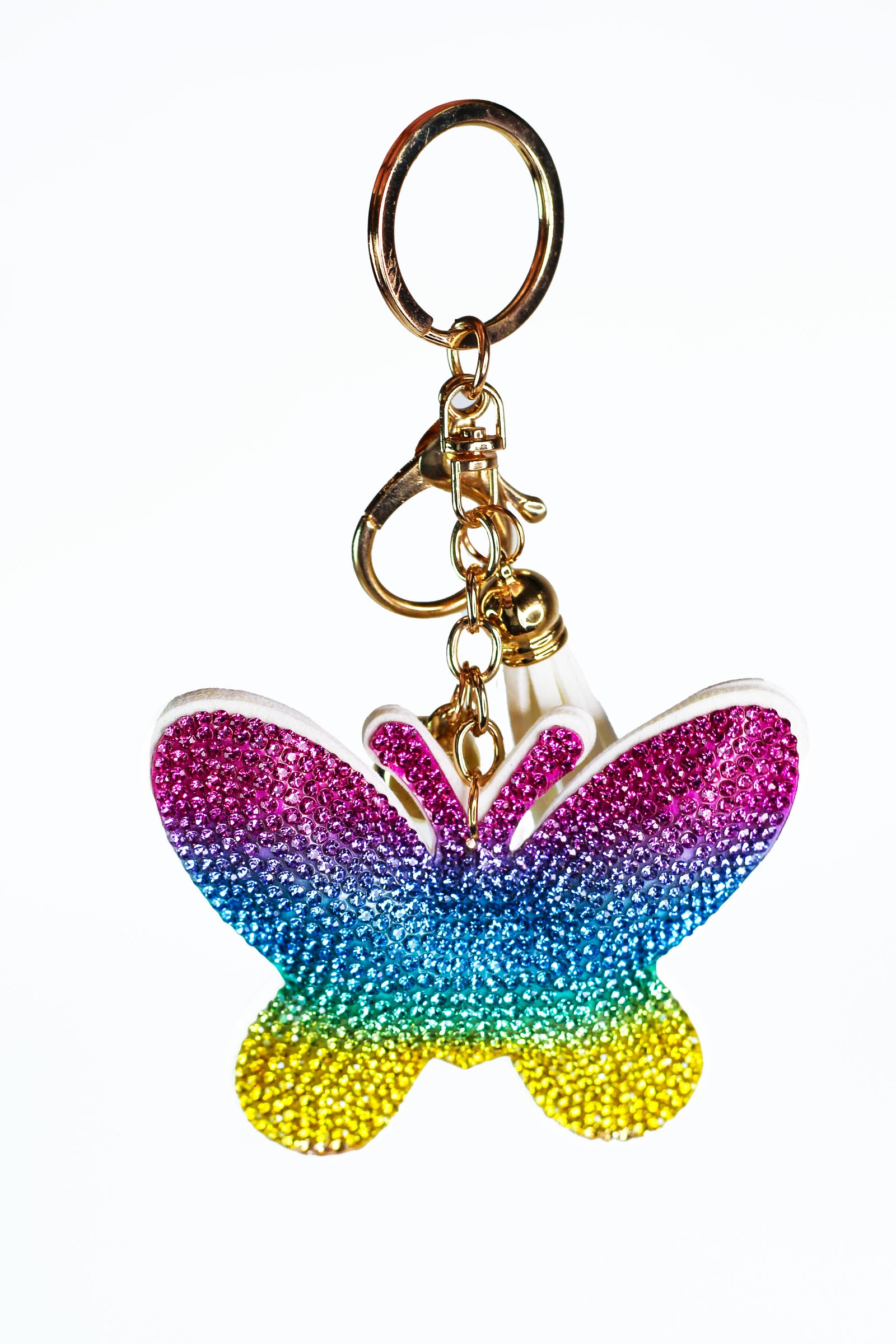 All Rhinestone Puff Butterfly Keychain
