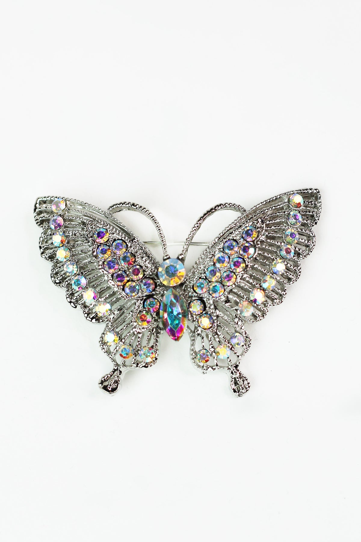 Rhinestone &amp; Metal Lines Butterfly Brooch