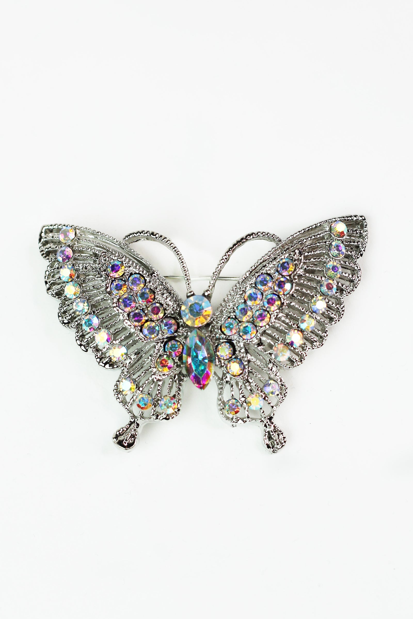 Rhinestone & Metal Lines Butterfly Brooch