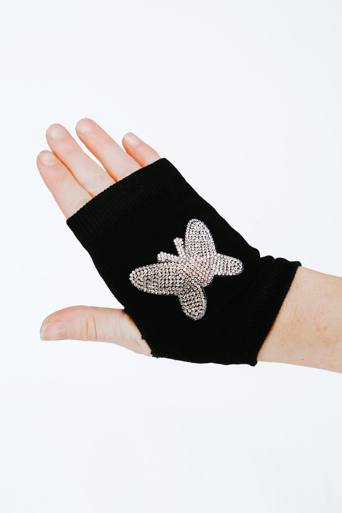 Rhinestone Butterfly Fingerless Gloves