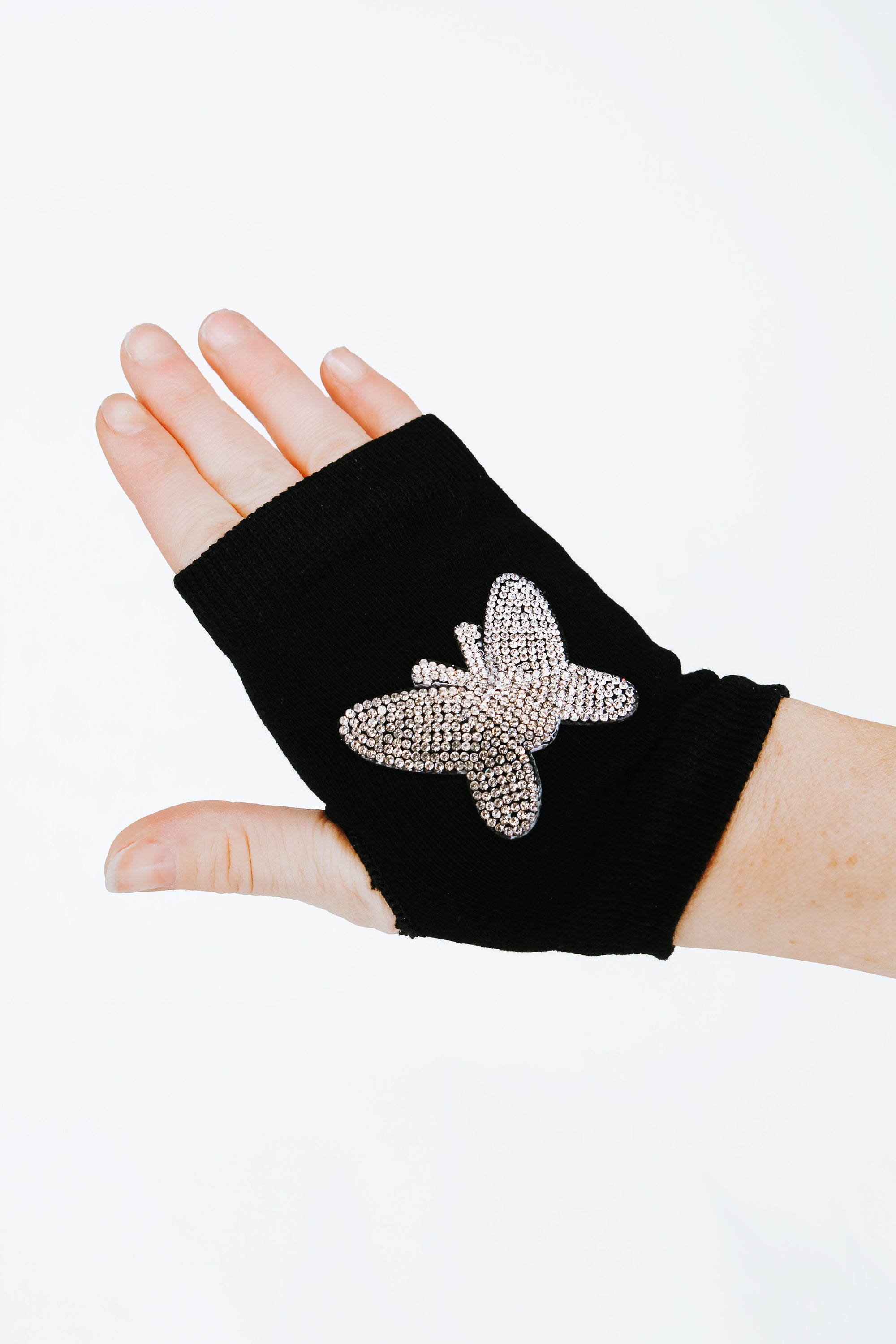 Rhinestone Butterfly Fingerless Gloves