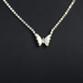Rhinestone Tennis Necklace w/ Mother of Pearl Butterfly Center