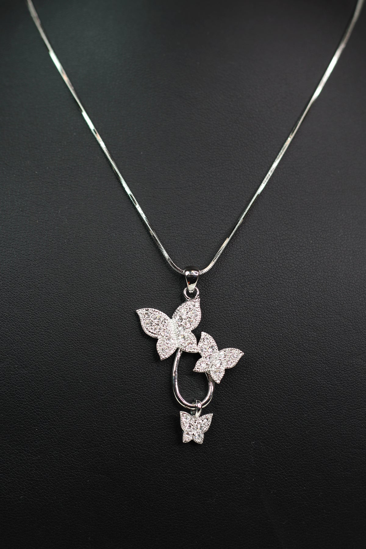 3 Rhinestone Butterflies Necklace