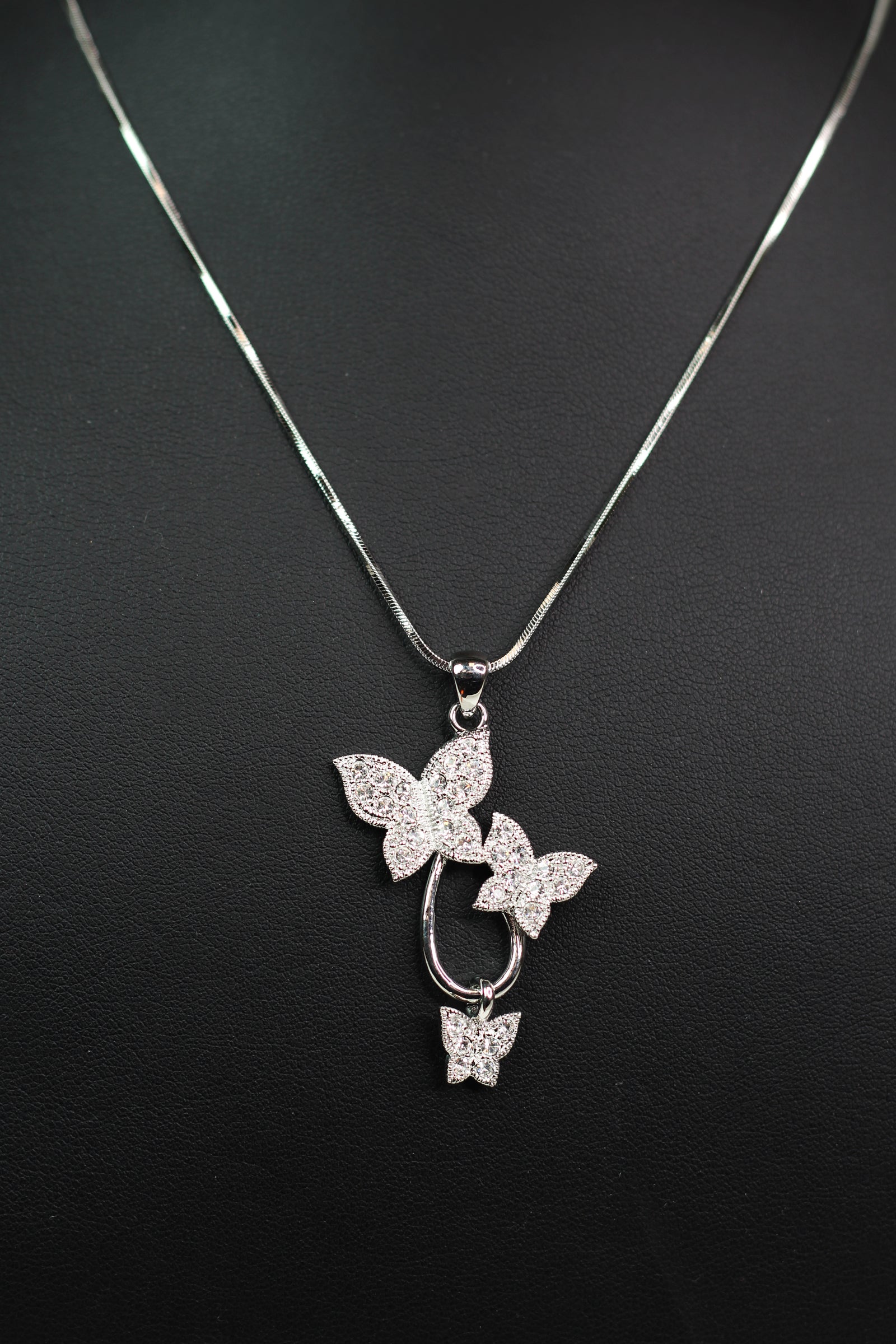 3 Rhinestone Butterflies Necklace