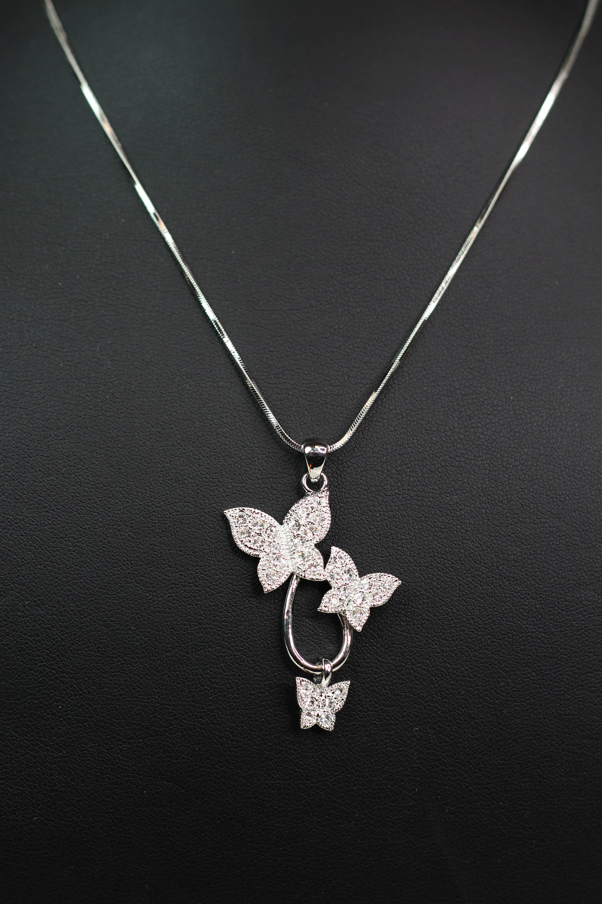 3 Rhinestone Butterflies Necklace