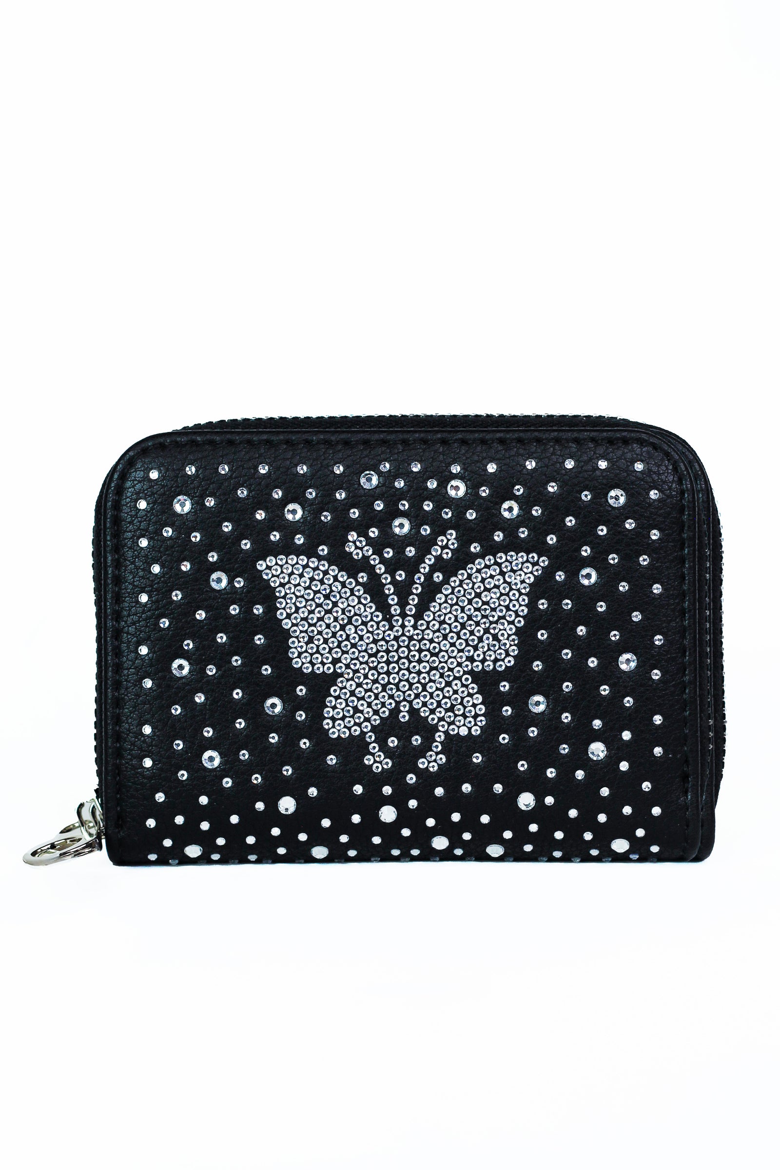 Butterfly Rhinestone Scatter Small Zip Around Wallet