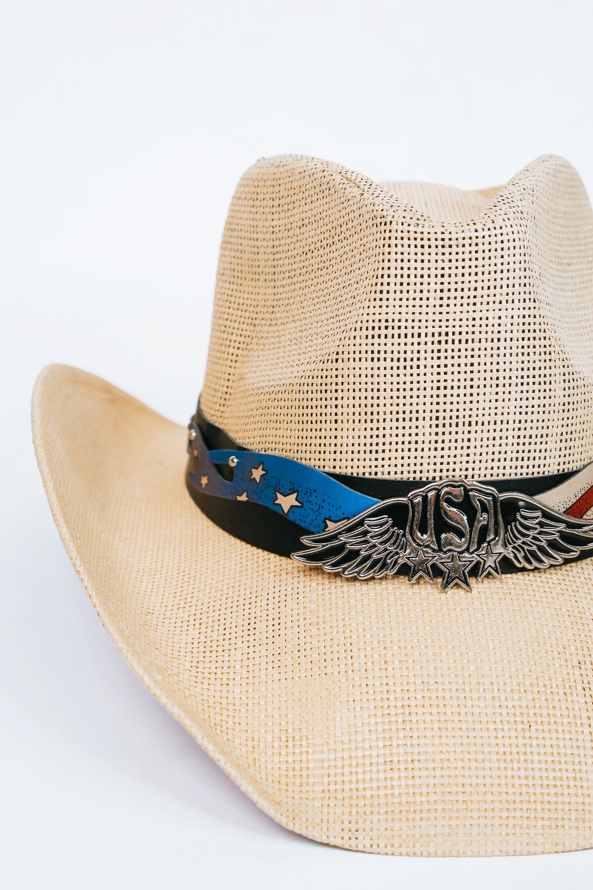 Straw Cowboy Hat w/ Patriotic Emblems