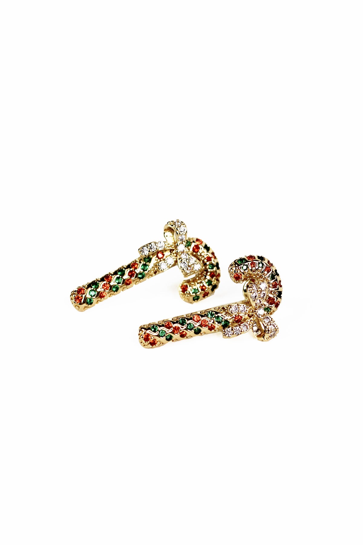 Rhinestone Candy Cane &amp; Bow Stud Earrings