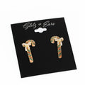 Rhinestone Candy Cane & Bow Stud Earrings