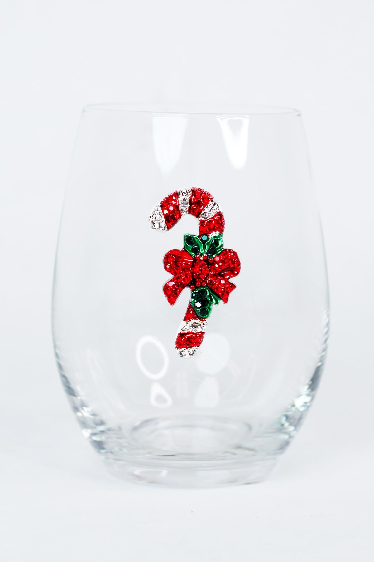 Candy Cane Rhinestone Stemless Wine Glass