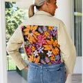 Cropped Twill Jacket w/ Floral Sequin Mesh Back & Pocket Accents