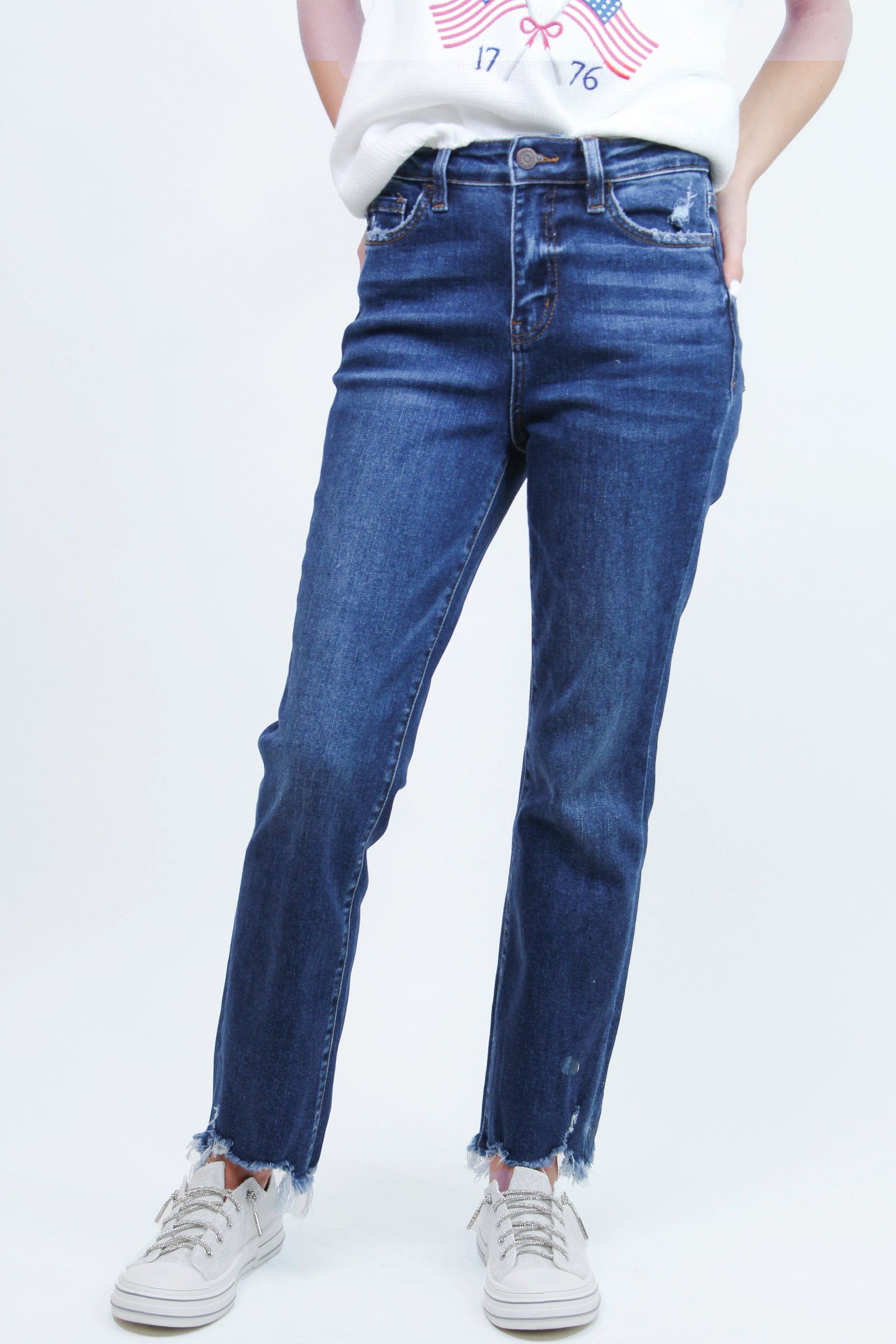 Super High Rise Ankle Flare Jeans w/ Frayed Hem