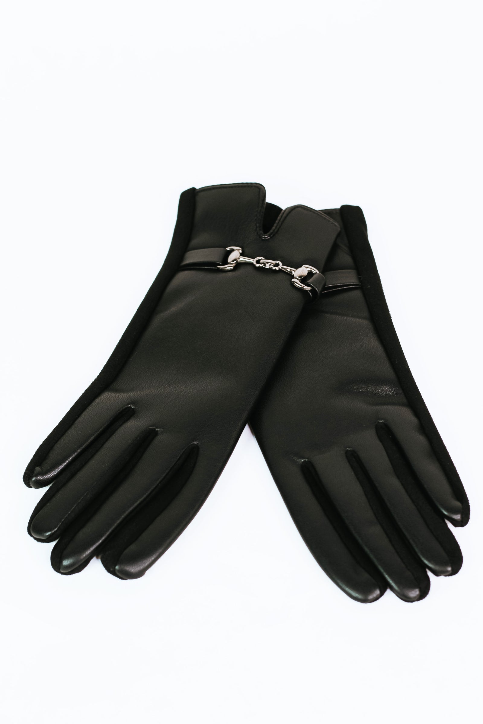 Faux Leather Gloves w/ Chain Link Accent