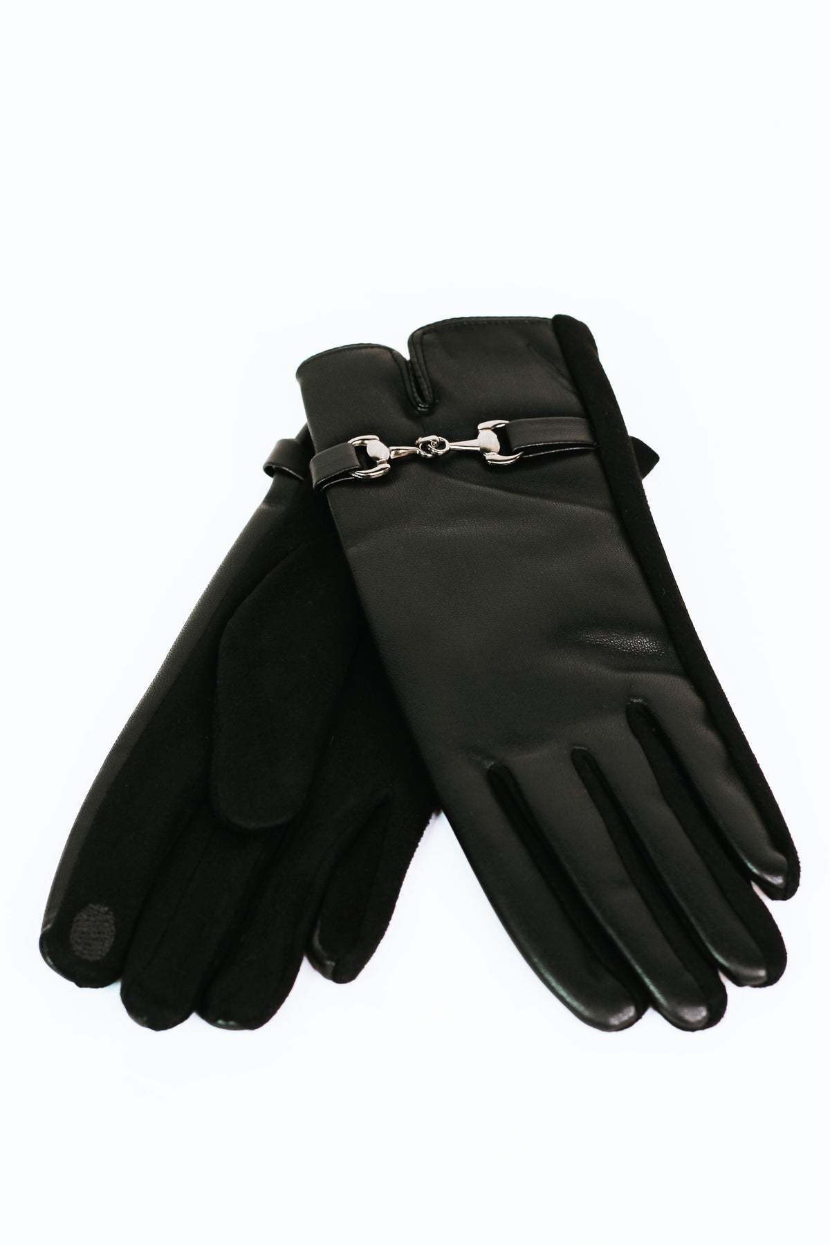 Faux Leather Gloves w/ Chain Link Accent