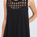 Crew Neck Cutout Rhinestone Embellishment Sleeveless Knit Top