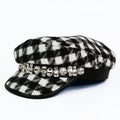 Houndstooth Check Winter Cap w/ Rhinestone Trim